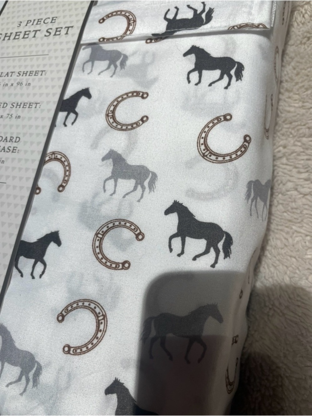 NWT Western Themed Horse and Horseshoe Twin Sheet Set - Picture 3 of 4